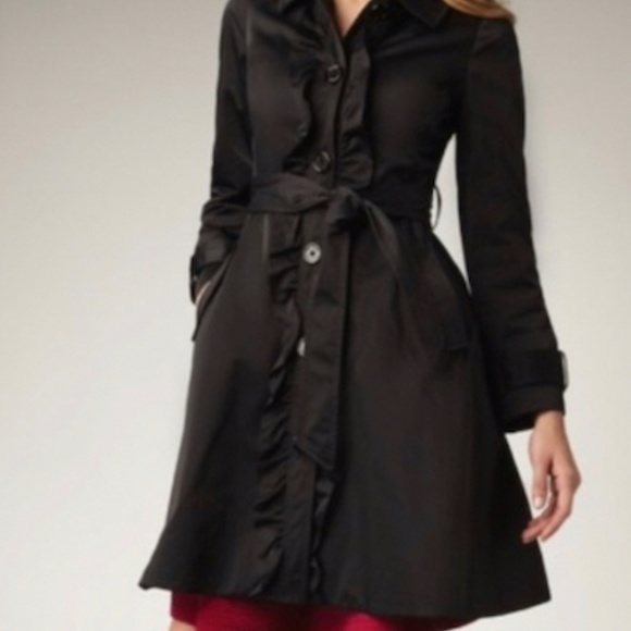 Kate Spade Melissa Ruffle Trench Coat / City Coat/ Jacket in Black Sz Small / S